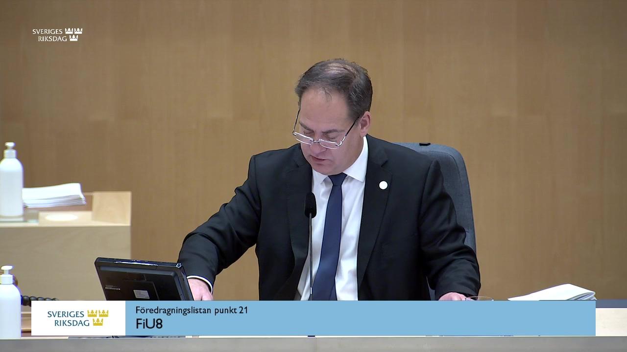 Stillbild från Debatt om förslag, Medgivande för Riksbanken att ingå avtal om lån till Internationella valutafonden