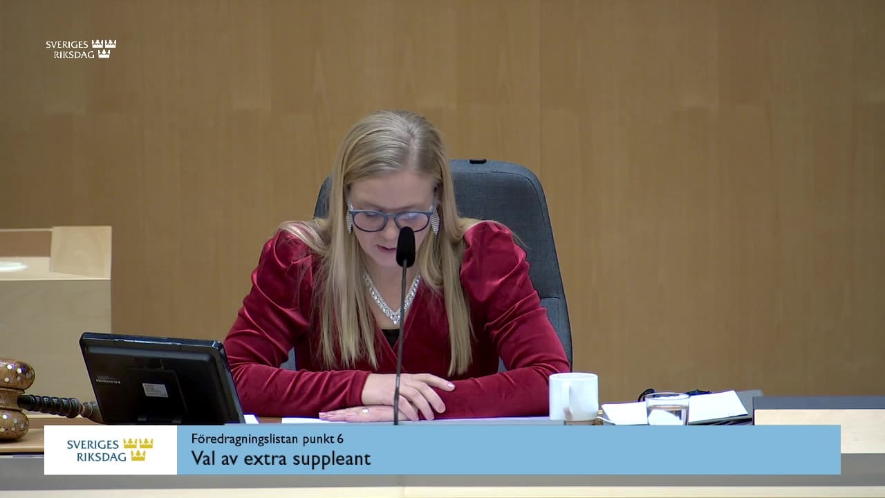 Stillbild från Övrigt kammaren, Val av extra suppleant