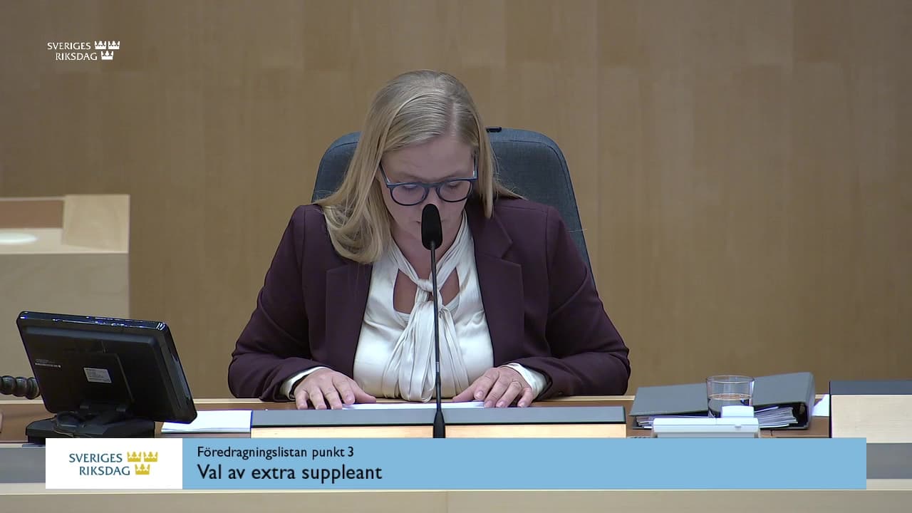 Stillbild från Övrigt kammaren, Val av extra suppleant