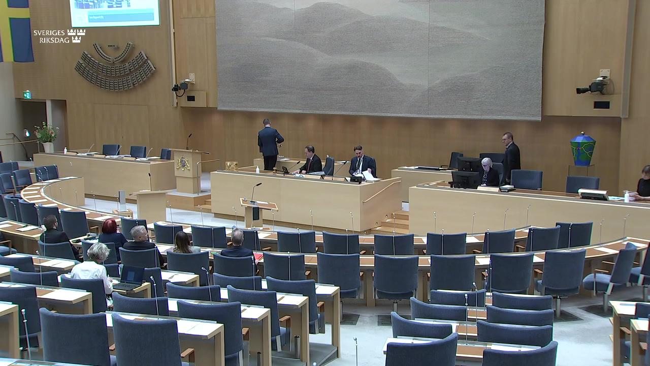 Stillbild från Debatt om förslag, Sekretess vid Försäkringskassans handläggning av ärenden om elstöd samt slopad kontrolluppgiftsskyldighet