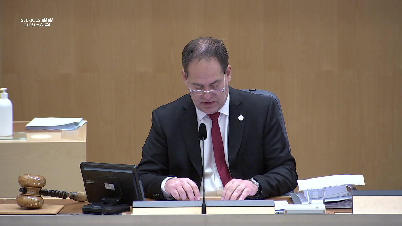 Stillbild från Debatt om förslag, Uppföljning av riksdagens tillämpning av subsidiaritetsprincipen