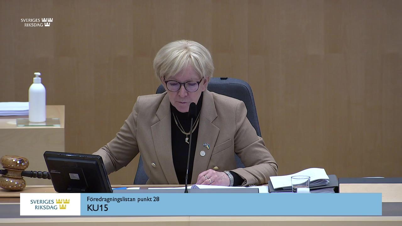 Stillbild från Debatt om förslag, Absolut sekretess hos domstol i mål och ärenden enligt konkurrenslagen för uppgifter i vissa handlingar