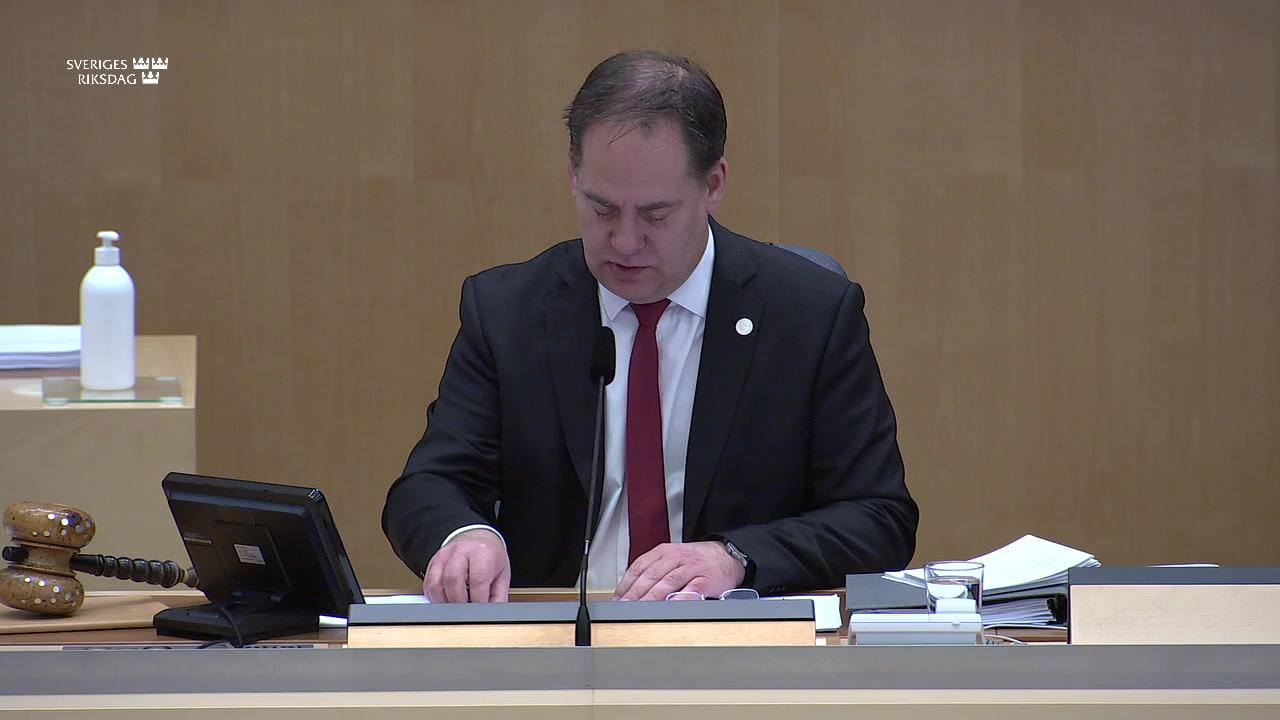 Stillbild från Debatt om förslag, Integritetsskydd vid signalspaning i försvarsunderrättelseverksamhet