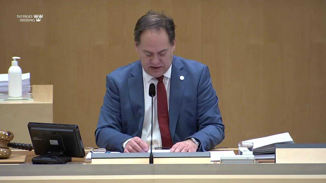 Stillbild från Debatt om förslag, Riksrevisionens rapport om regeringens underlag till riksdagen under pandemin