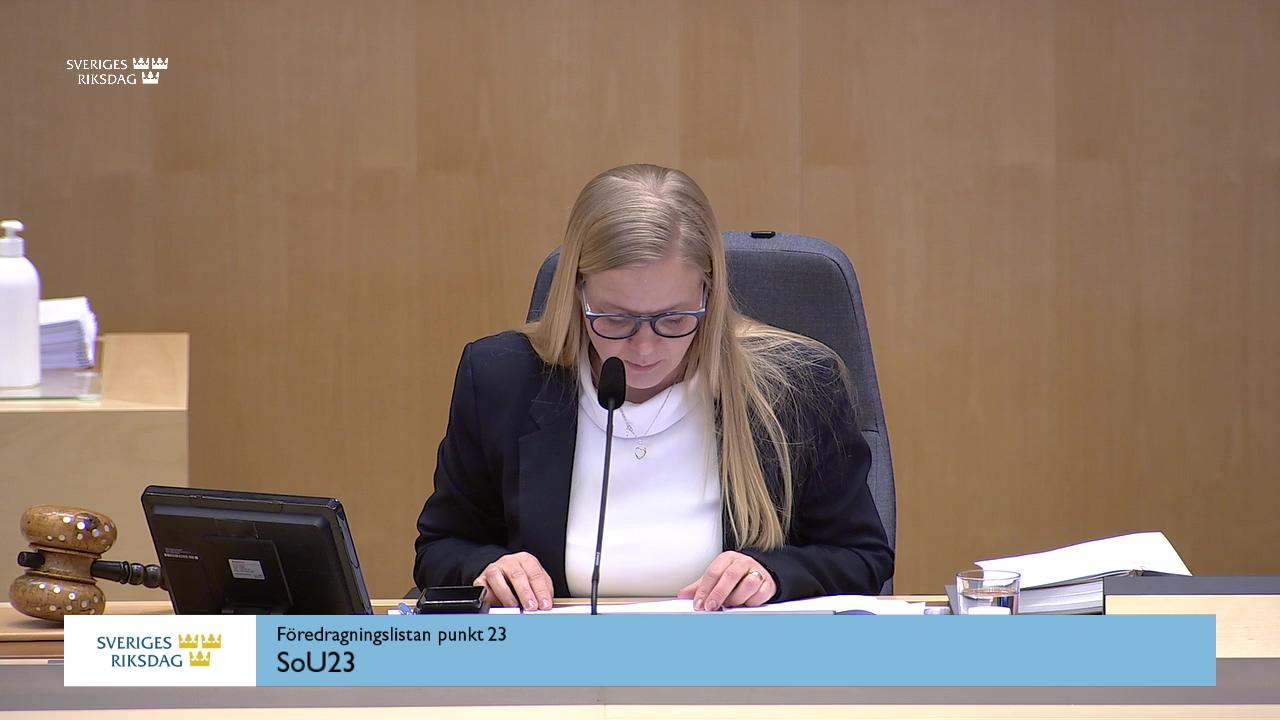 Stillbild från Debatt om förslag, Behandling av personuppgifter vid antalsberäkning inför klinisk forskning