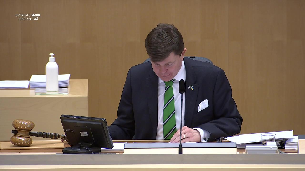 Stillbild från Debatt om förslag, Mottagningsanordningar i hamn för avfall från fartyg