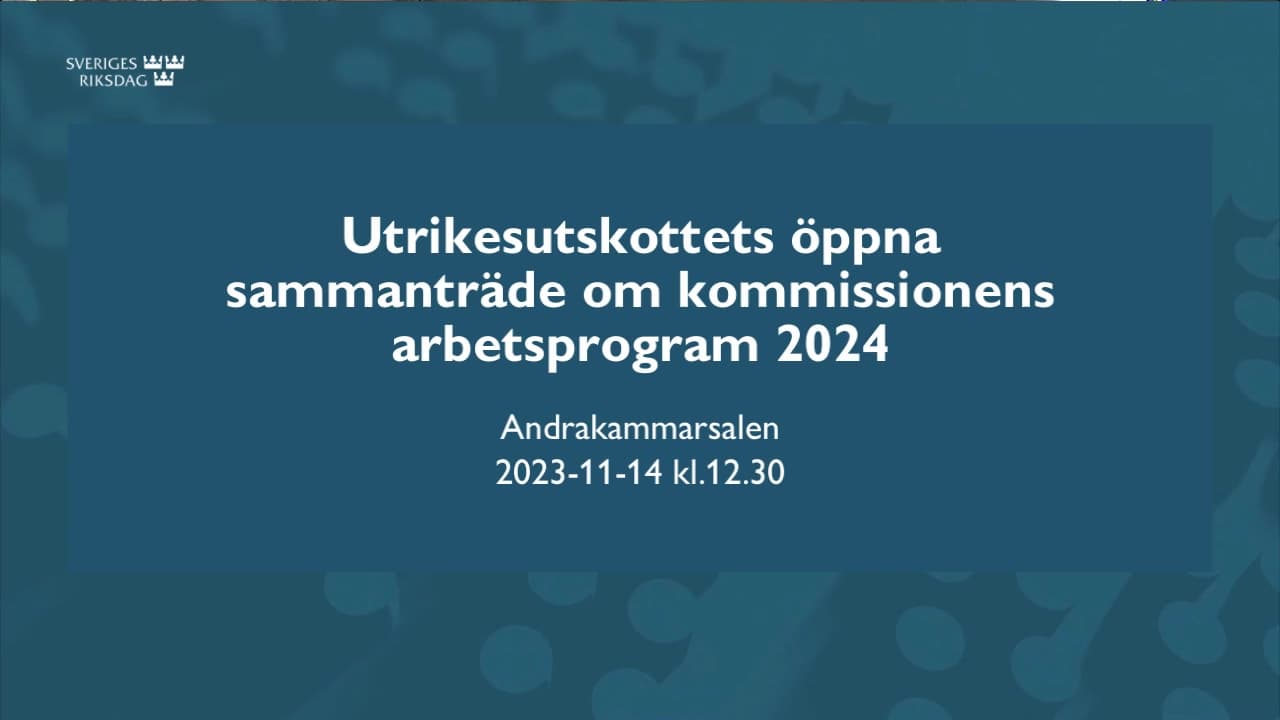 Stillbild från Öppet sammanträde, Utrikesutskottets öppna sammanträde om kommissionens arbetsprogram 2024