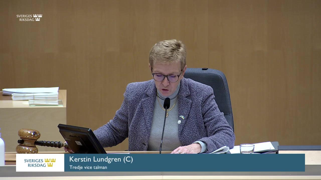 Stillbild från Debatt om förslag, Nya bestämmelser om hur Sjunde AP-fonden ska lämna hållbarhetsinformation