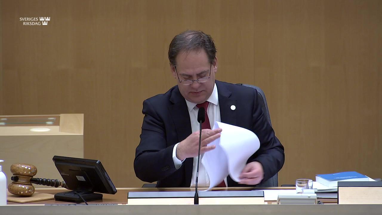 Stillbild från Debatt om förslag, Förstärkt reglering av valutaväxlare och andra finansiella institut