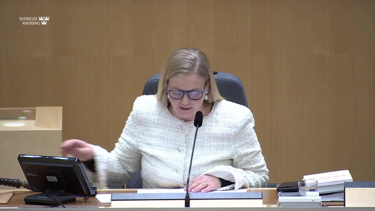 Stillbild från Debatt om förslag, Uppföljning av riksdagens tillämpning av subsidiaritetsprincipen