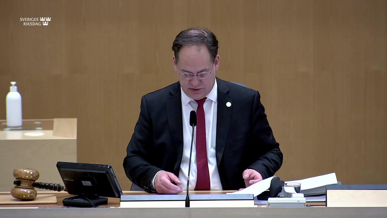 Stillbild från Debatt om förslag, Ändringar i regelverket om överlämnande enligt en europeisk och nordisk arresteringsorder