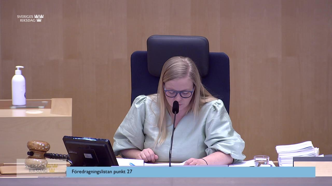 Stillbild från Debatt om förslag, Ytterligare anpassningar till EU:s förordningar om medicinteknik