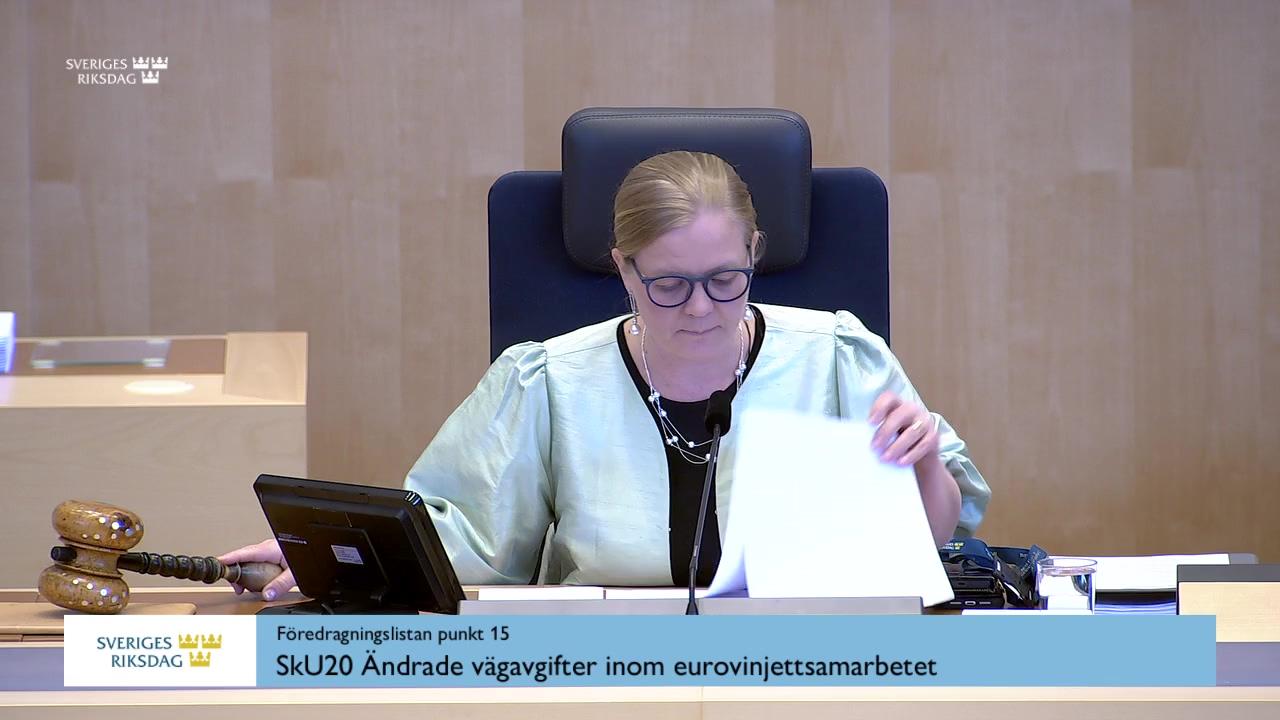 Stillbild från Debatt om förslag, Ändrade vägavgifter inom eurovinjettsamarbetet
