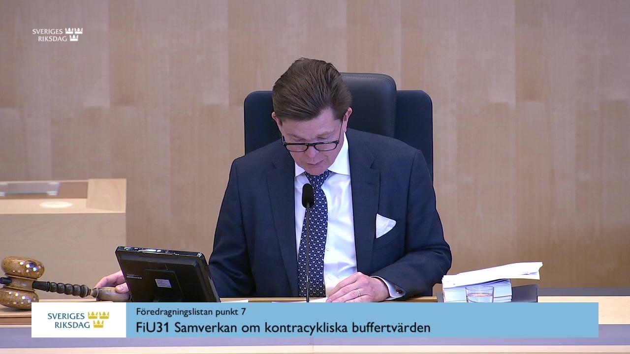 Stillbild från Debatt om förslag, Samverkan om kontracykliska buffertvärden