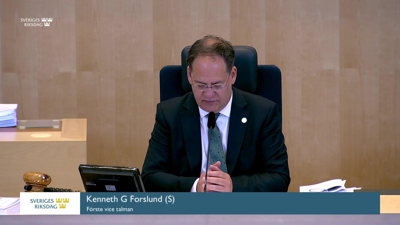 Stillbild från Debatt om förslag, Redogörelse för verksamheten inom den gemensamma parlamentariska kontrollgruppen för Europol och riksdagsdelegationens arbete under 2023