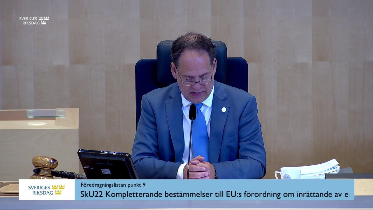 Stillbild från Debatt om förslag, Kompletterande bestämmelser till EU:s förordning om inrättande av en mekanism för koldioxidjustering vid gränsen