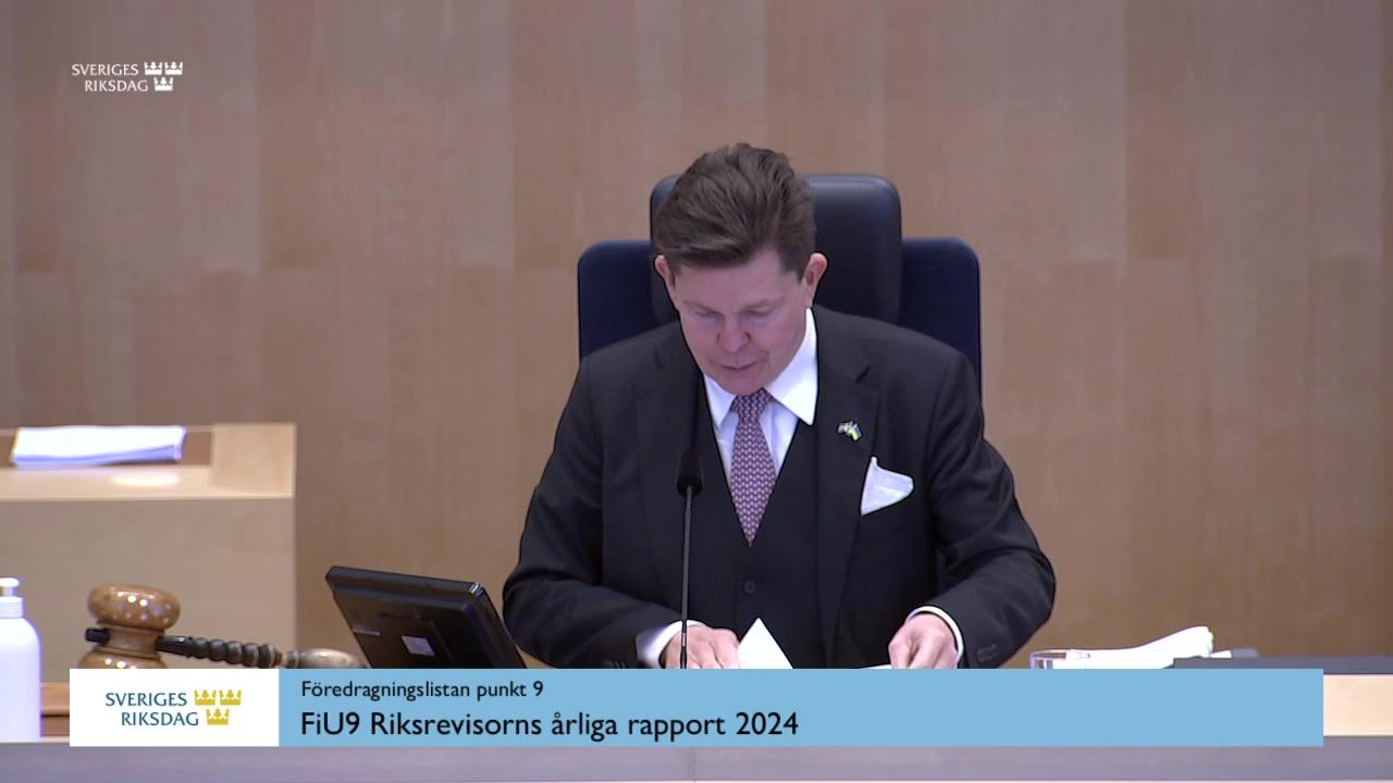 Stillbild från Debatt om förslag, Riksrevisorns årliga rapport 2024