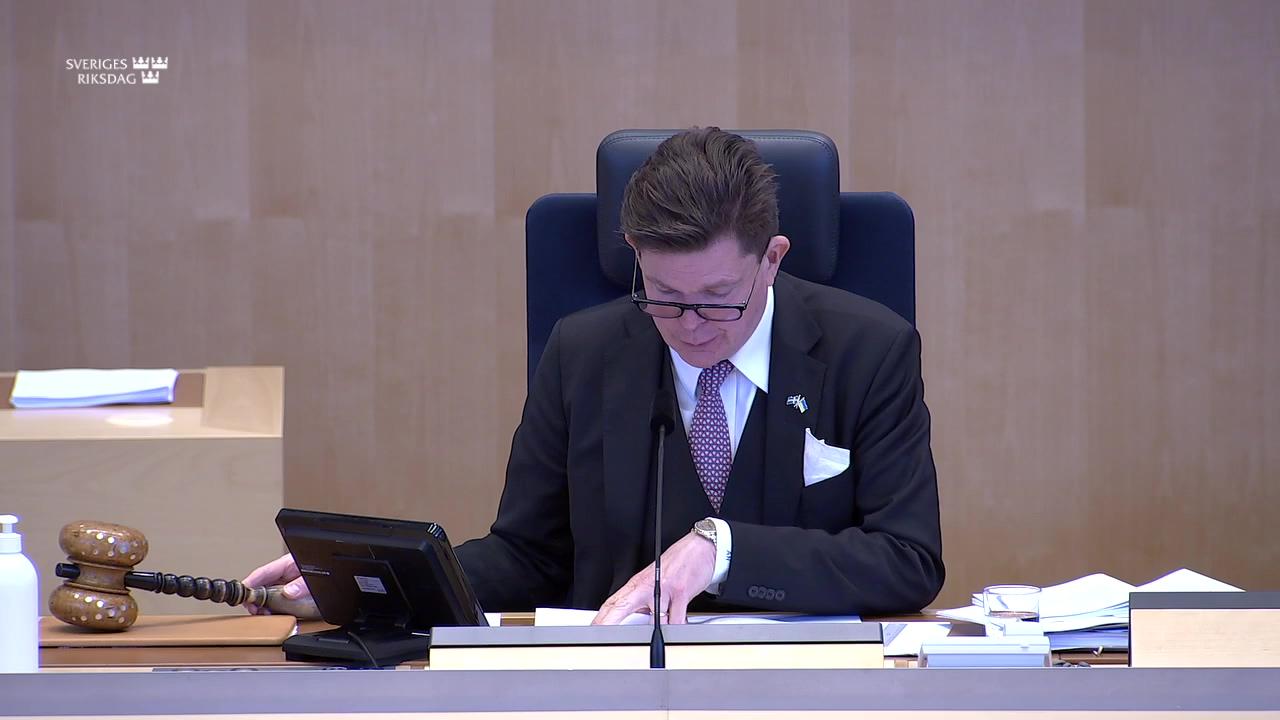 Stillbild från Debatt om förslag, Kompletterande bestämmelser till EU-förordningen om utbyggnad av infrastruktur för alternativa drivmedel