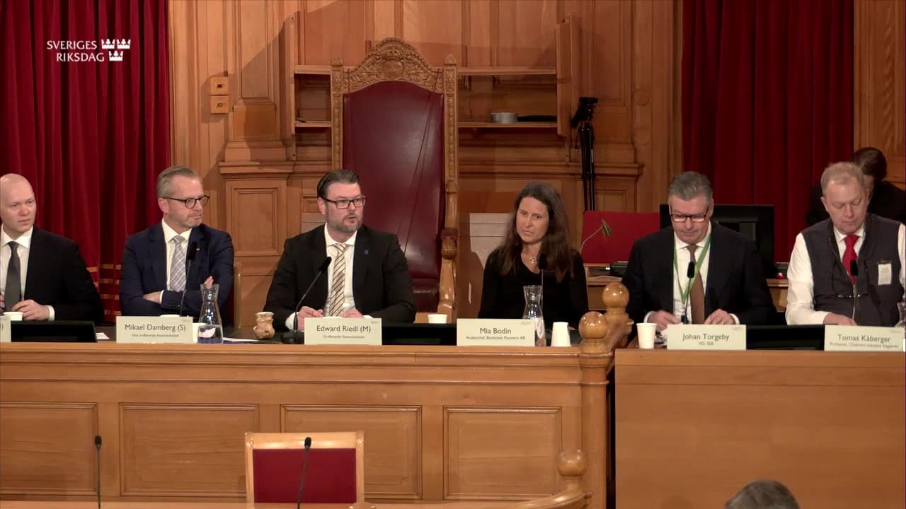 Stillbild från Öppet sammanträde, Finansutskottets öppna sammanträde om finansiering av ny kärnkraft