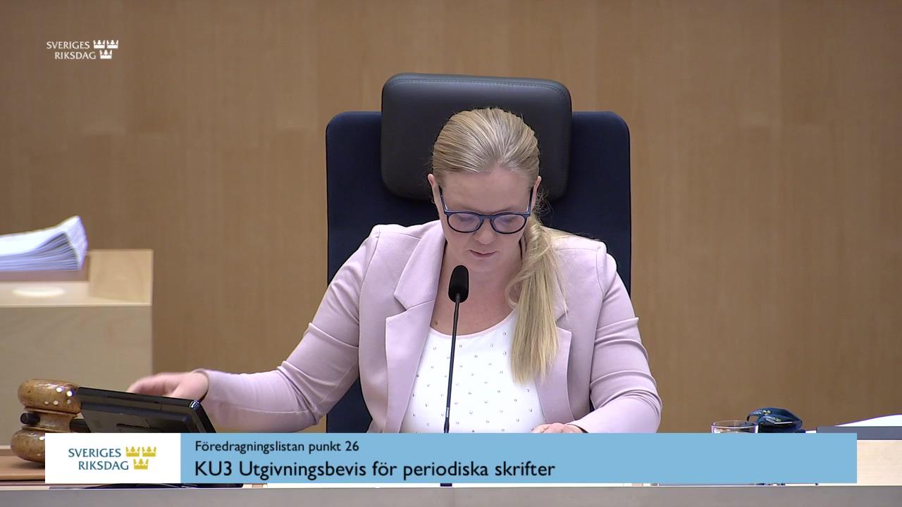 Stillbild från Debatt om förslag, Utgivningsbevis för periodiska skrifter