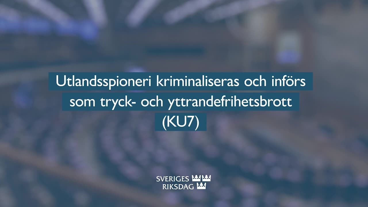 Stillbild från Beslut, Teckenspråkstolkat beslut: Utlandsspioneri kriminaliseras och införs som tryck- och yttrandefrihetsbrott