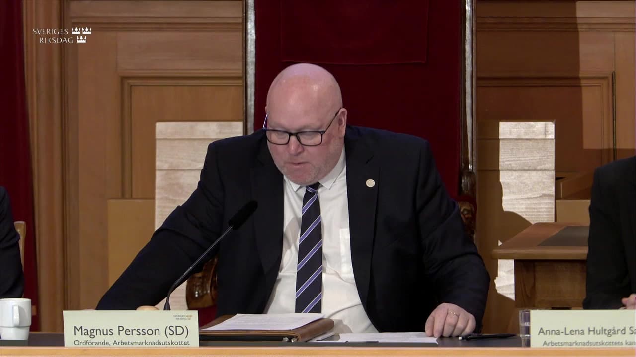 Stillbild från Öppet sammanträde, Arbetsmarknadsutskottets öppna sammanträde om läget på arbetsmarknaden och arbetslösheten