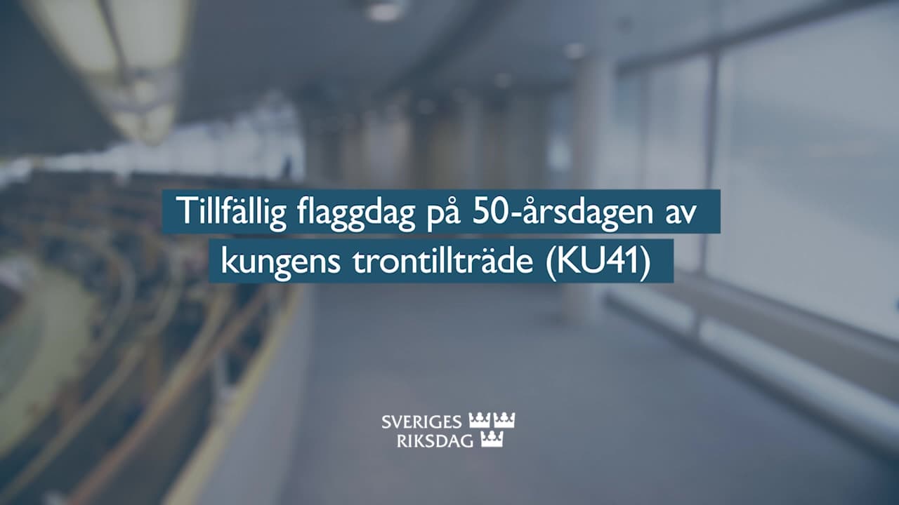 Stillbild från Beslut, Teckenspråkstolkat beslut: Tillfällig flaggdag på 50-årsdagen av kungens trontillträde