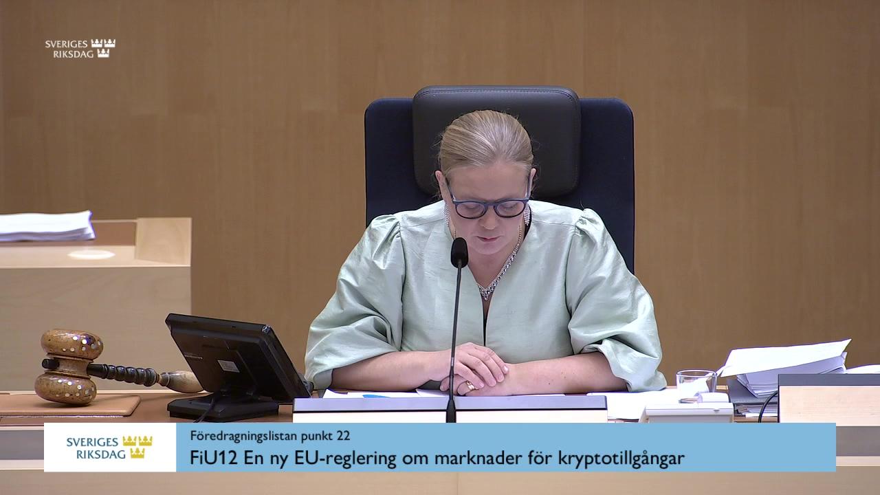 Stillbild från Debatt om förslag, En ny EU-reglering om marknader för kryptotillgångar