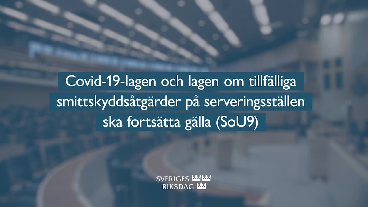 Stillbild från Beslut, Teckenspråkstolkat beslut: Covid-19-lagen och lagen om tillfälliga smittskyddsåtgärder på serveringsställen ska fortsätta gälla