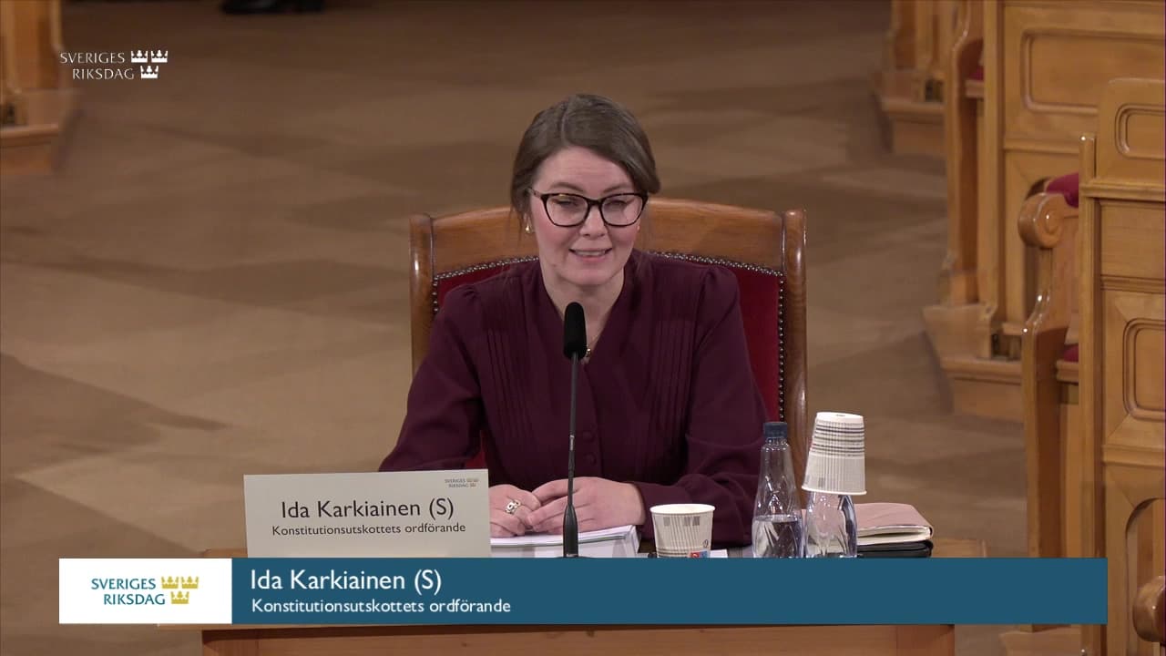 Stillbild från Öppet sammanträde, Konstitutionsutskottets öppna sammanträde om JO:s verksamhet
