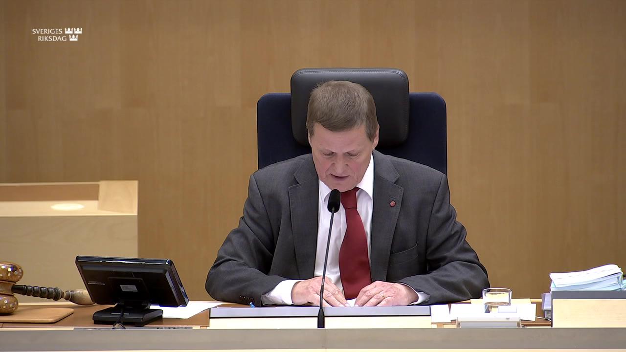 Stillbild från Debatt om förslag, Riksrevisionens rapport om Spelinspektionens tillsynsverksamhet