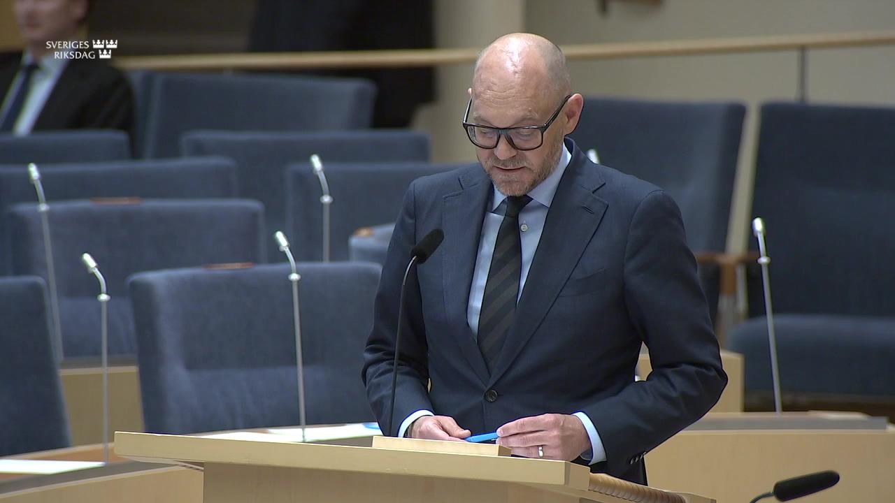 Stillbild från Interpellationsdebatt, Riksdagens tillkännagivande om dödsolyckor i arbetslivet