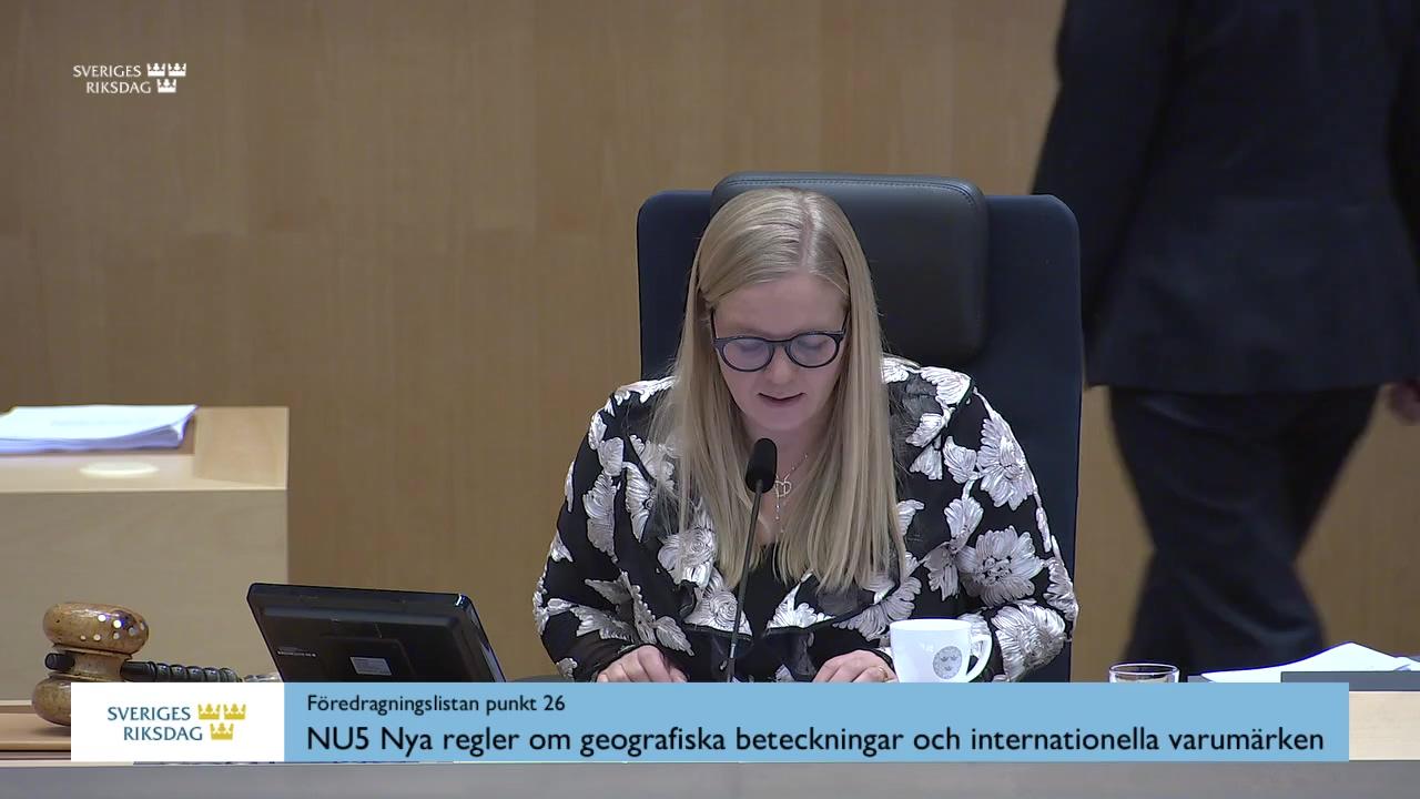 Stillbild från Debatt om förslag, Nya regler om geografiska beteckningar och internationella varumärken