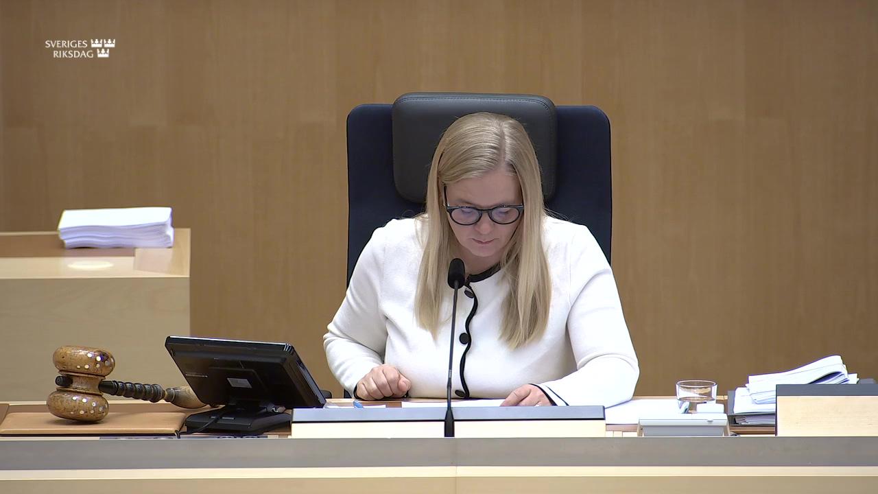 Stillbild från Debatt om förslag, Ökade möjligheter att dela uppgifter inom Polismyndigheten