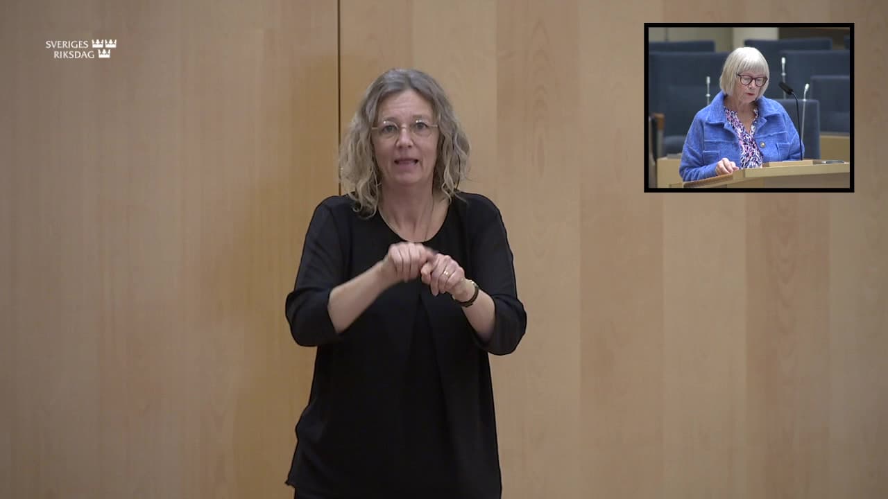 Stillbild från Interpellationsdebatt, Interpellationsdebatt: Tolktjänstens betydelse - teckenspråkstolkad
