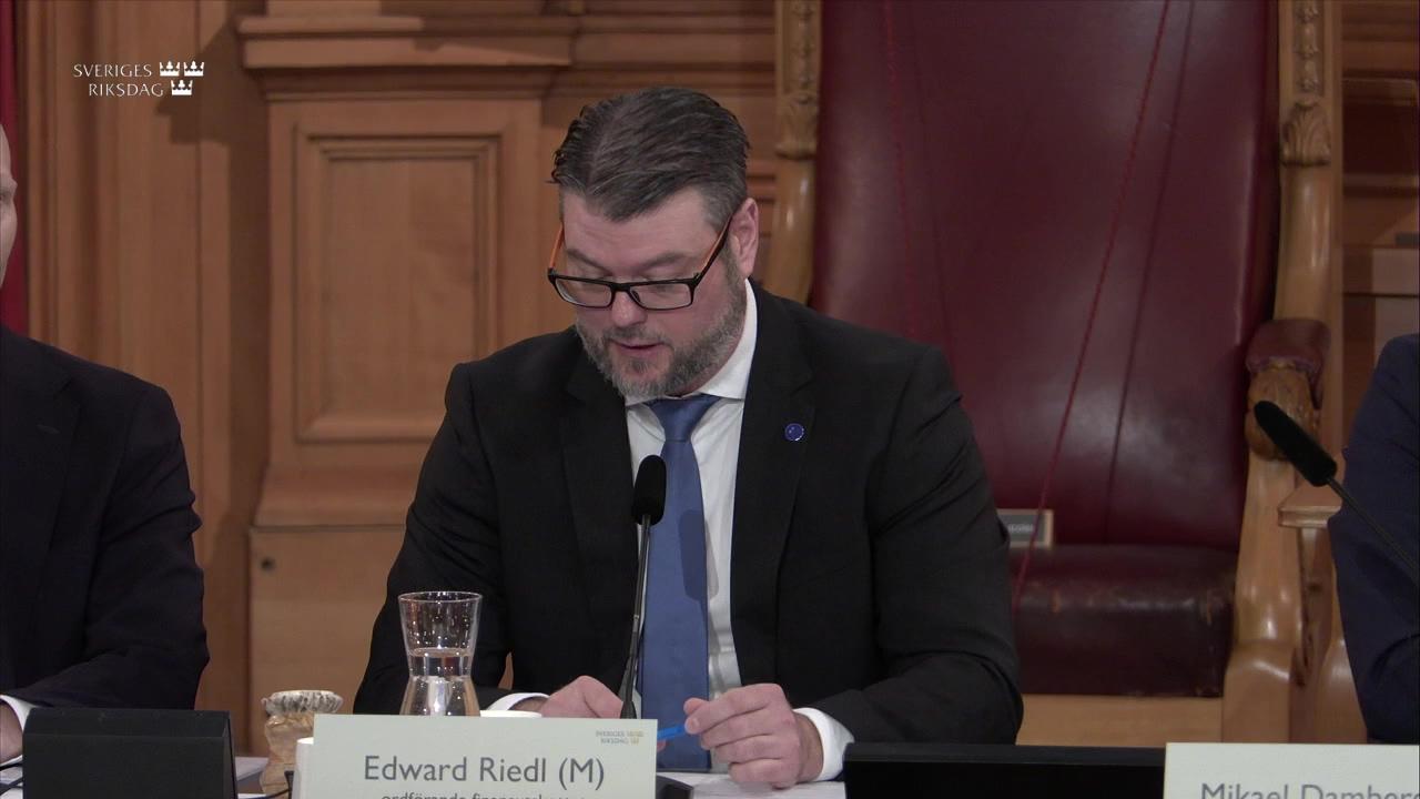 Stillbild från Öppet sammanträde, Finansutskottets öppna utfrågning om finansiell stabilitet