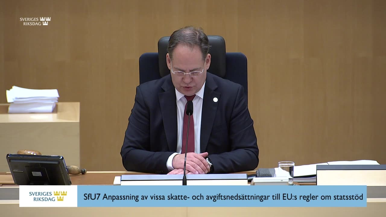 Stillbild från Beslut, Beslut: Anpassning av vissa skatte- och avgiftsnedsättningar till EU:s regler om statsstöd