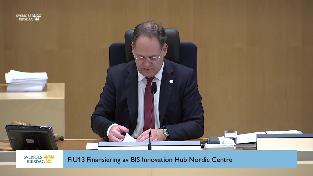 Stillbild från Beslut, Beslut: Finansiering av BIS Innovation Hub Nordic Centre