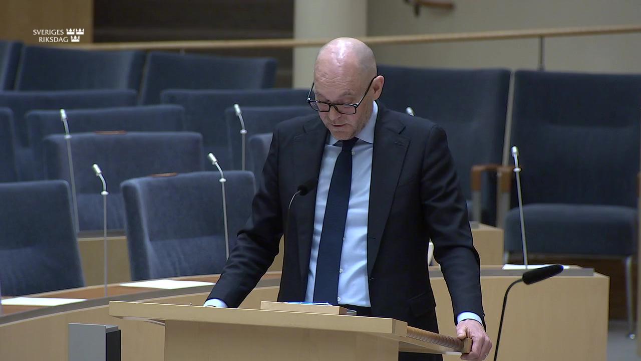 Stillbild från Interpellationsdebatt, Värnande av den svenska modellen