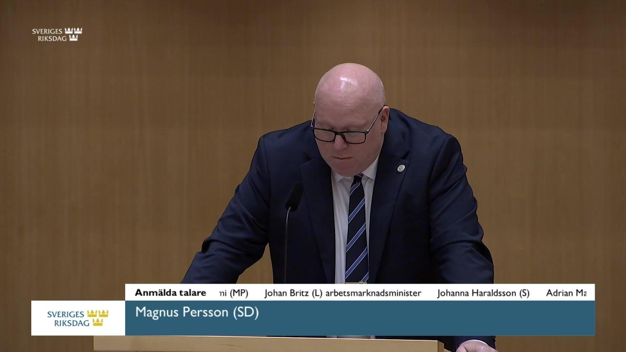 Stillbild från Debatt om förslag, Utgiftsområde 14 Arbetsmarknad och arbetsliv