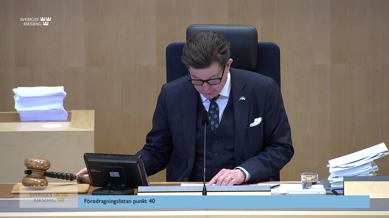 Stillbild från Debatt om förslag, Vissa sekretessfrågor som avser vapentransaktioner och Schengens informationssystem