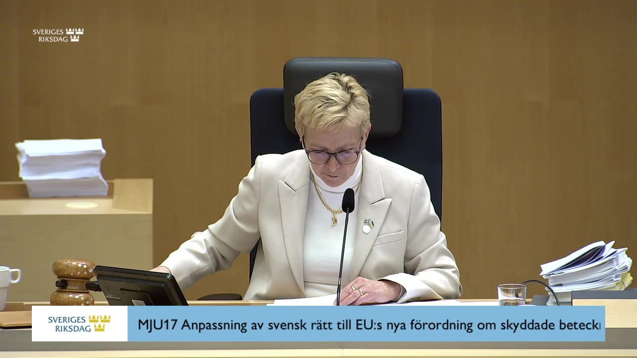 Stillbild från Beslut, Beslut: Anpassning av svensk rätt till EU:s nya förordning om skyddade beteckningar på jordbruksprodukter och livsmedel samt livsmedelspolitik