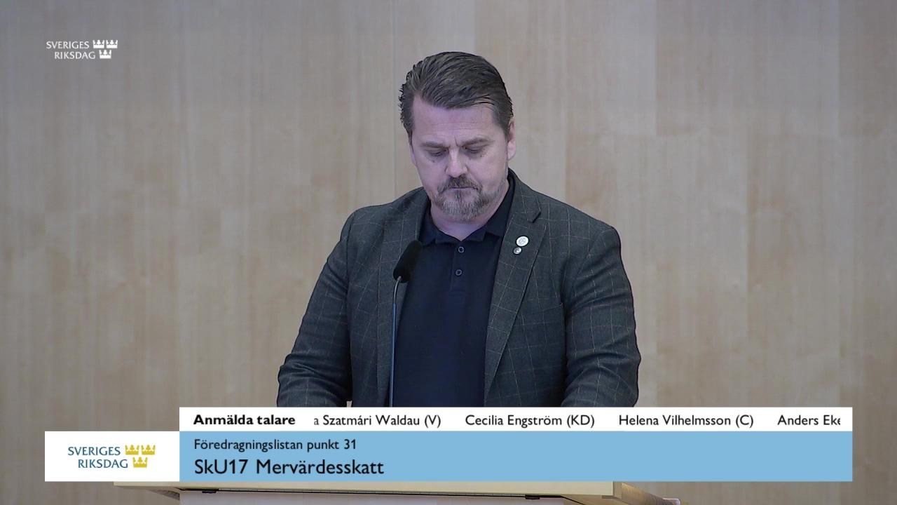 Stillbild från Debatt om förslag, Mervärdesskatt