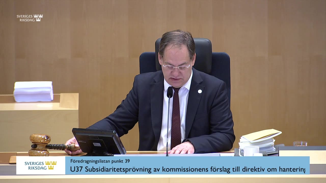 Stillbild från Debatt om förslag, Subsidiaritetsprövning av kommissionens förslag till direktiv om hantering av genetiskt modifierade mikroorganismer och bearbetning av organ