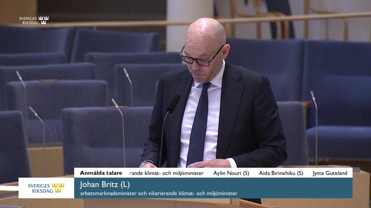 Stillbild från Interpellationsdebatt, Avskaffandet av transportmålet till 2030