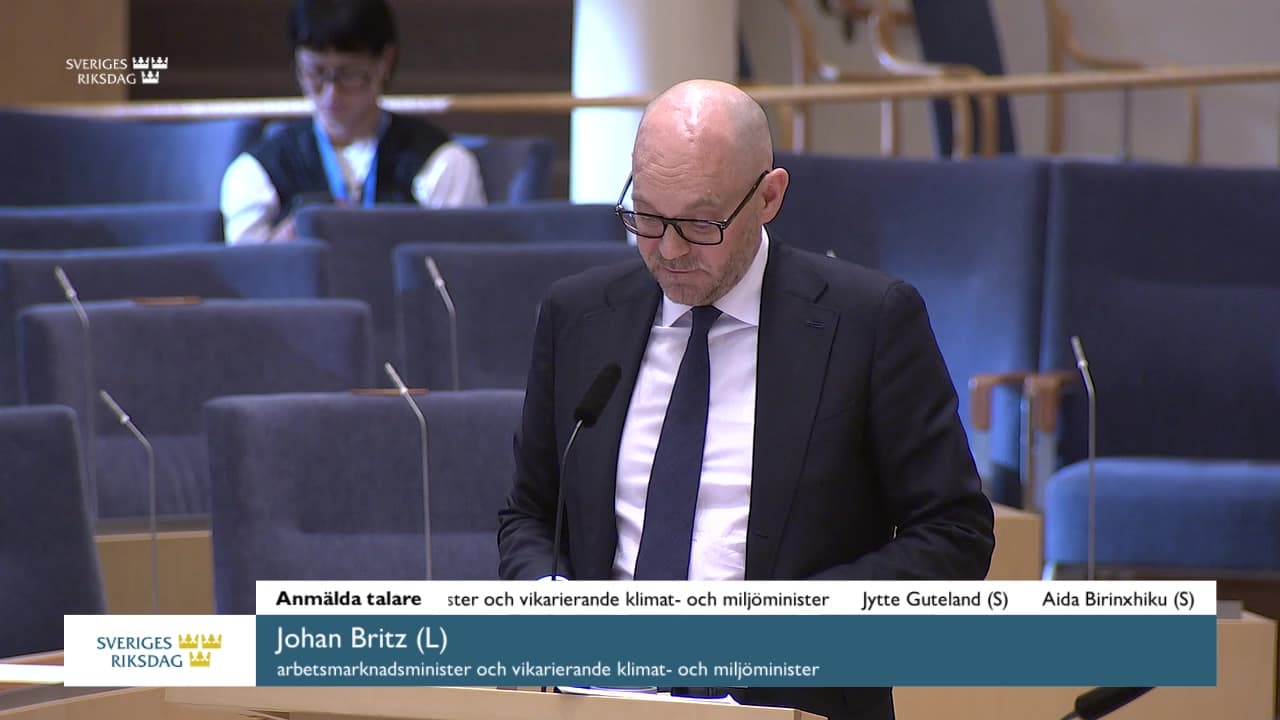 Stillbild från Interpellationsdebatt, Politisk trygghet för företag i den gröna omställningen