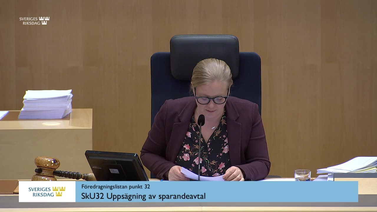 Stillbild från Debatt om förslag, Uppsägning av sparandeavtal