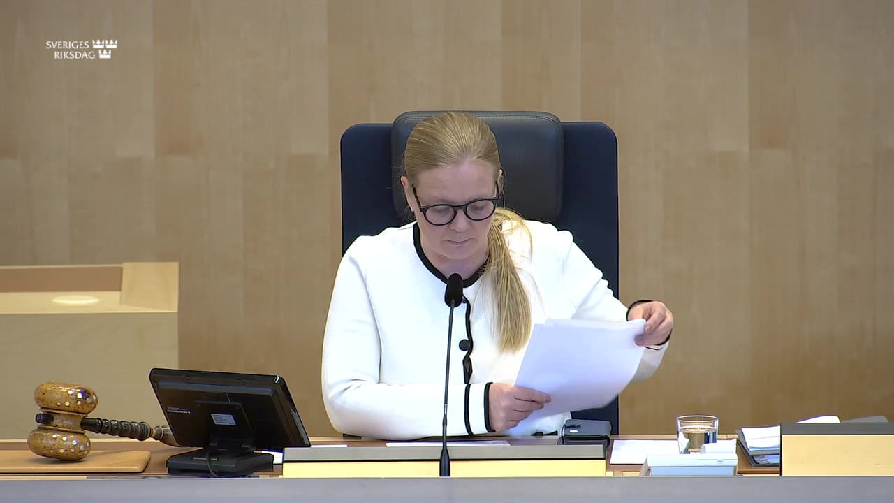 Stillbild från Debatt om förslag, Förbättrat genomförande av UTP-direktivets förbud mot sena annulleringar