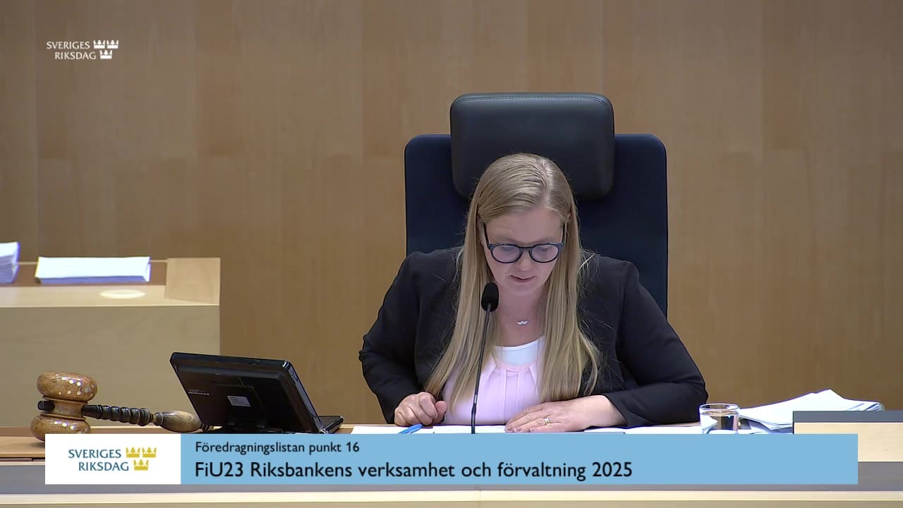 Stillbild från Debatt om förslag, Riksbankens verksamhet och förvaltning 2025