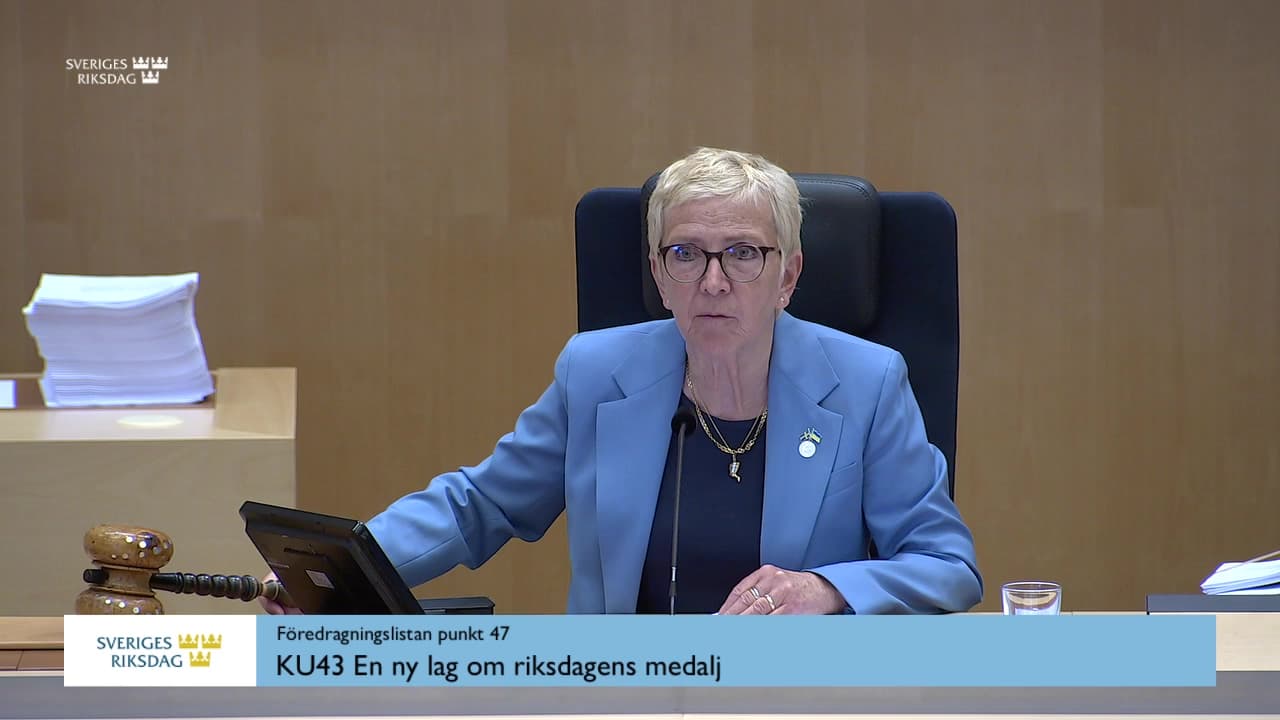 Stillbild från Debatt om förslag, En ny lag om riksdagens medalj